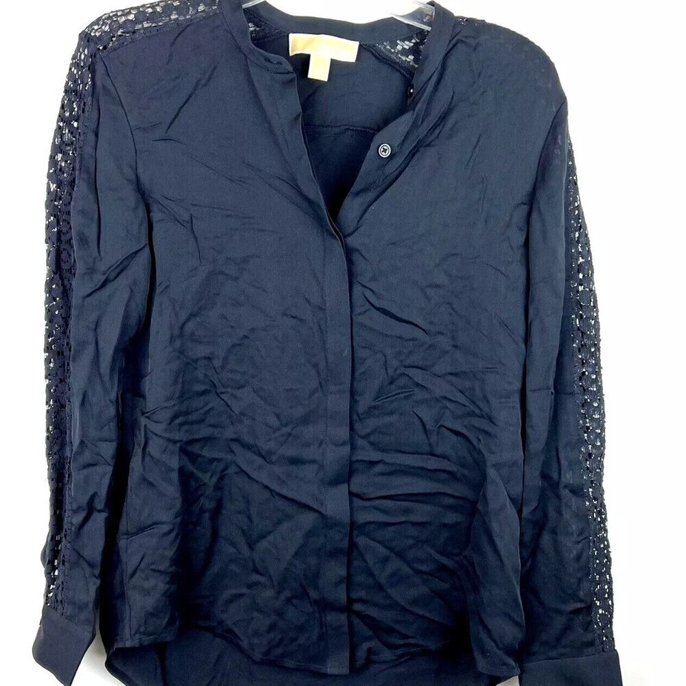 Michael Kors Women’s Navy Long Sleeve, With Lace, Top Size Small